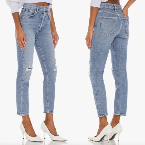 Agolde- Riley High Rise Straight Crop Jeans in Light Wash Whiplash Size 27 - Picture 2 of 10